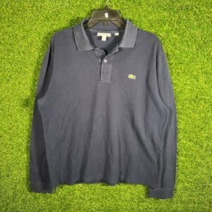 Lacoste Classic Fit Long Sleeve Polo Shirt Navy Blue Mens Size L